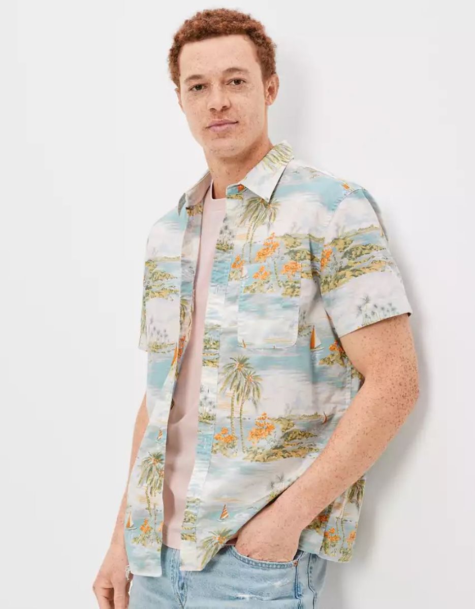 Hauts Flanelle American Eagle AE Tropical Button-Up Resort Shirt Multicolore Homme | QQI-57257147